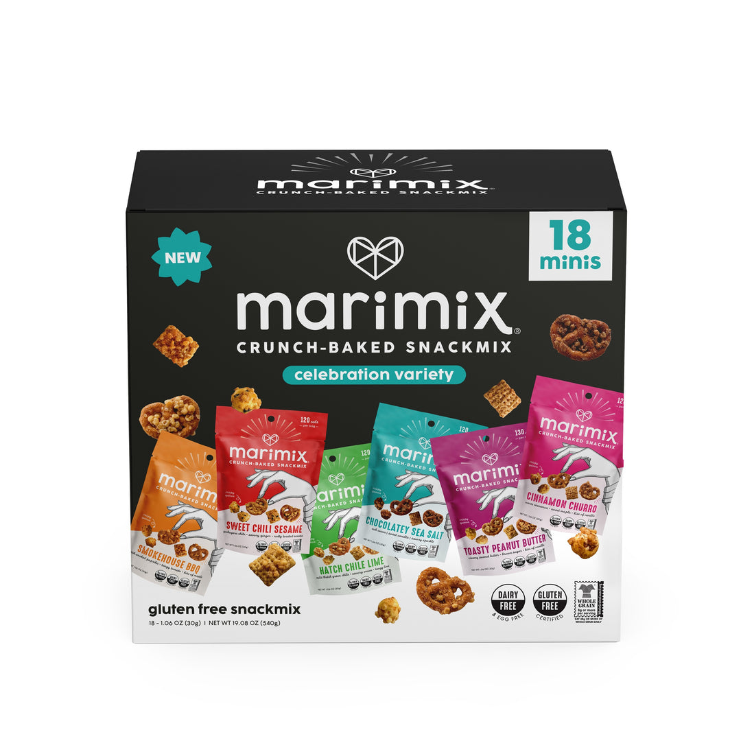 Marimix Celebration Variety 18-pack box with mini snack pouches